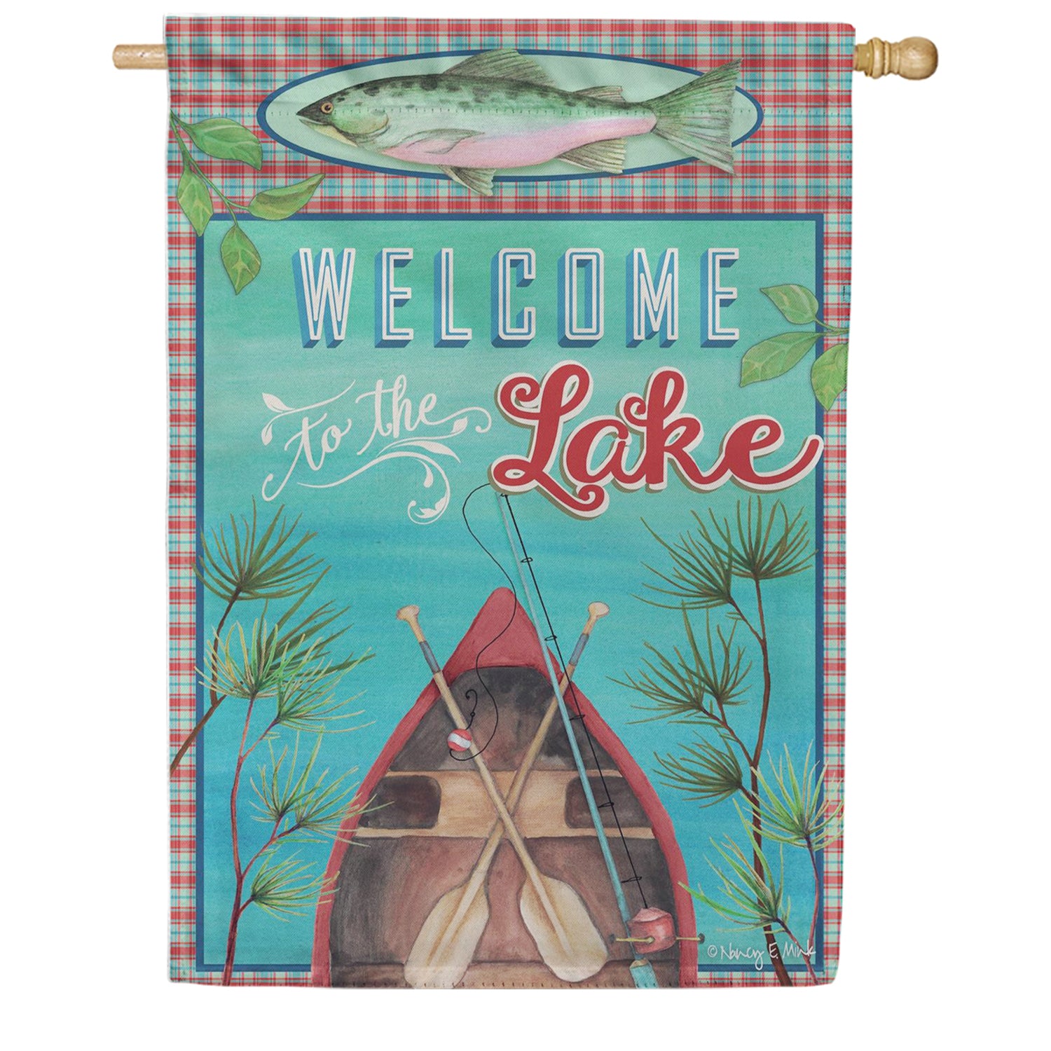 Evergreen Suede 2-Sided House Flag - Welcome To The Lake