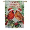 Evergreen Snowbirds Love Warms Winter Suede 2-Sided House Flag