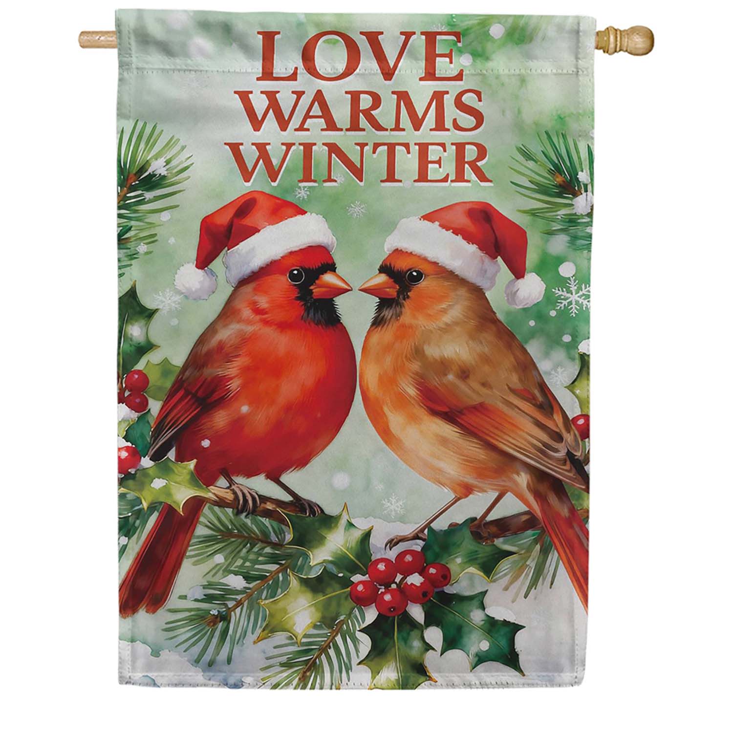 Evergreen Snowbirds Love Warms Winter Suede 2-Sided House Flag