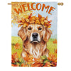 Evergreen Suede House Flag - Pet Central Leaf Golden Retriever