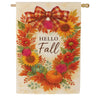 Evergreen Suede House Flag - Hello Fall Wreath