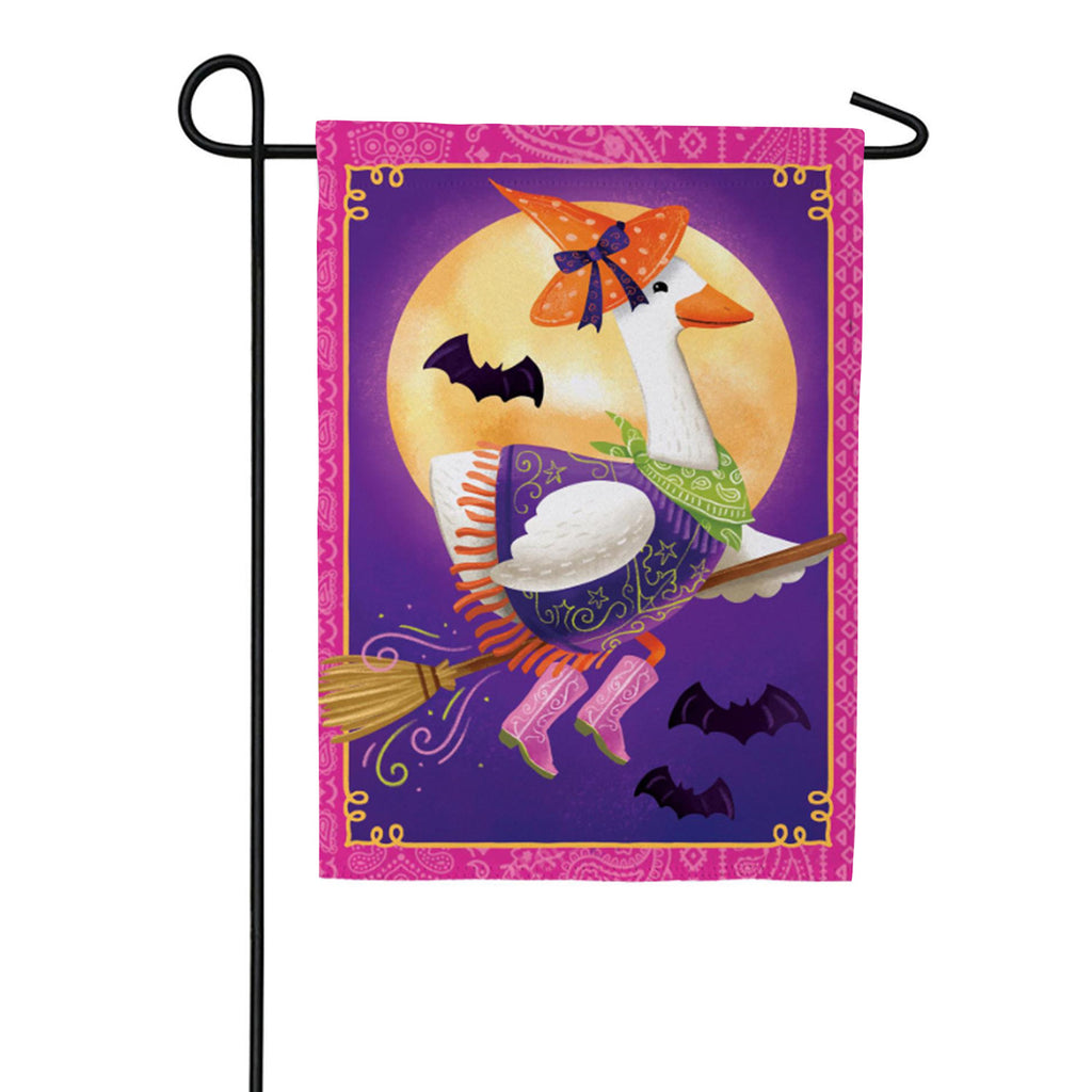 Evergreen Suede Garden Flag - Witchy Goose