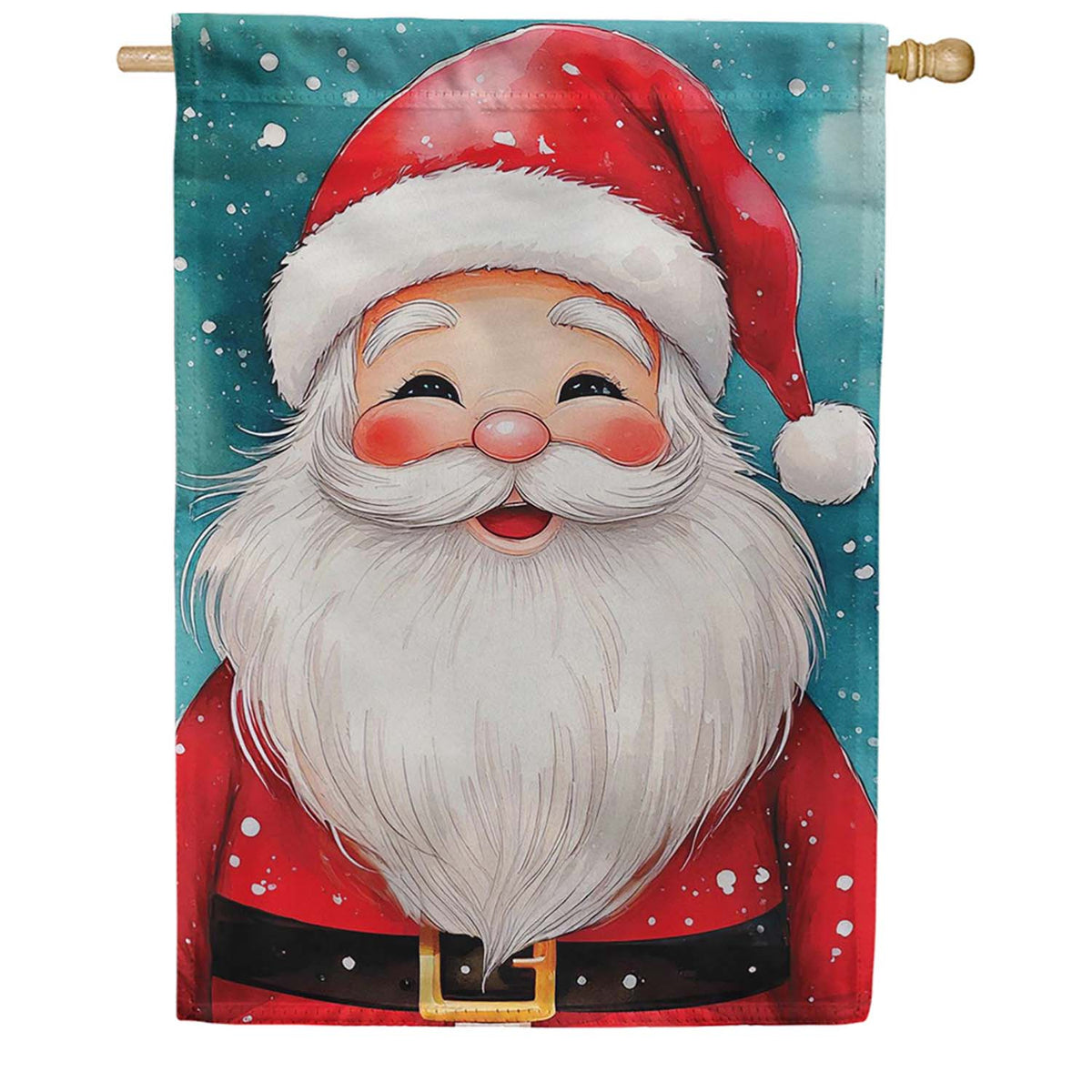 Evergreen Rosy Cheeked Santa Suede 2-Sided House Flag