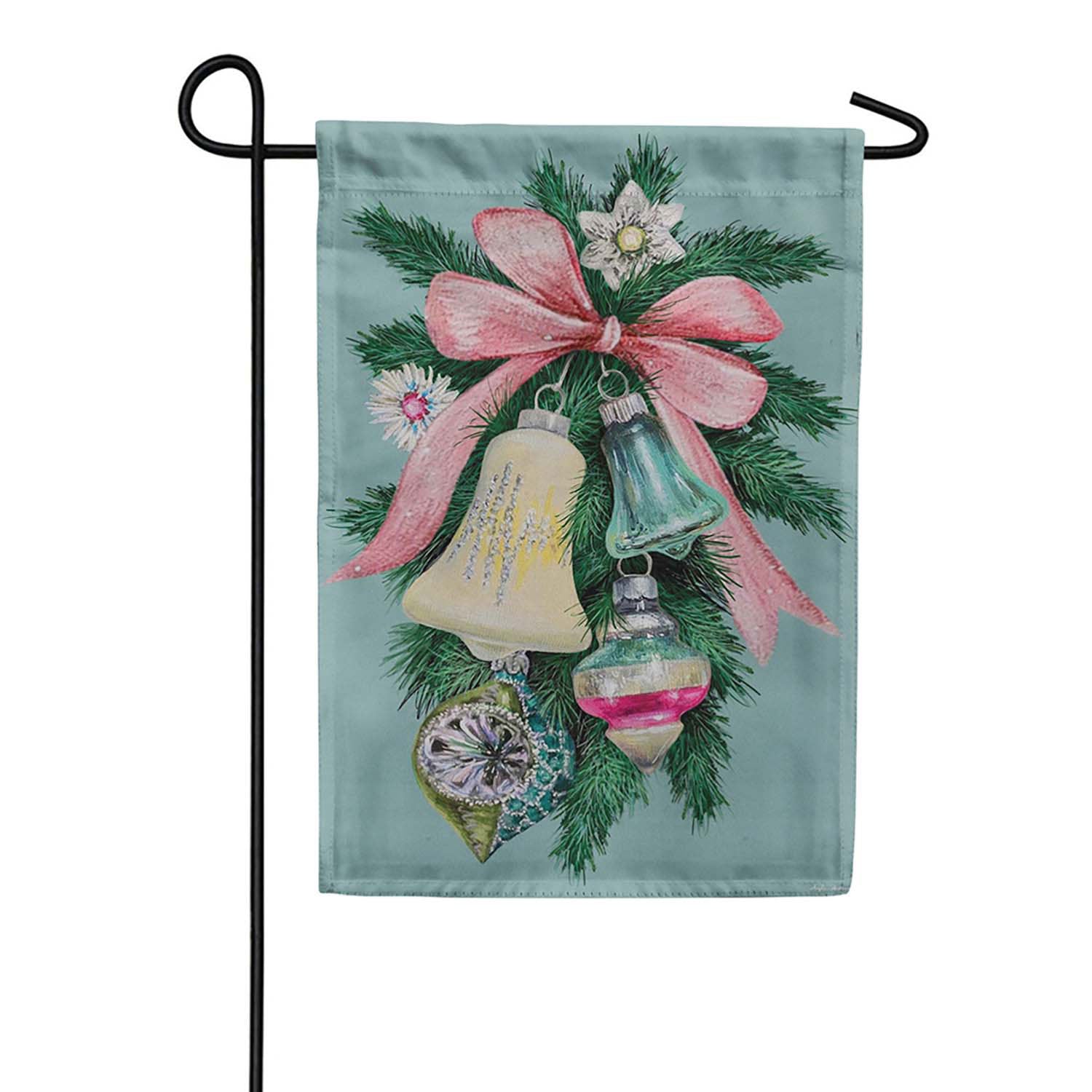 Evergreen Pink Bow Bells Suede 2-Sided Garden Flag