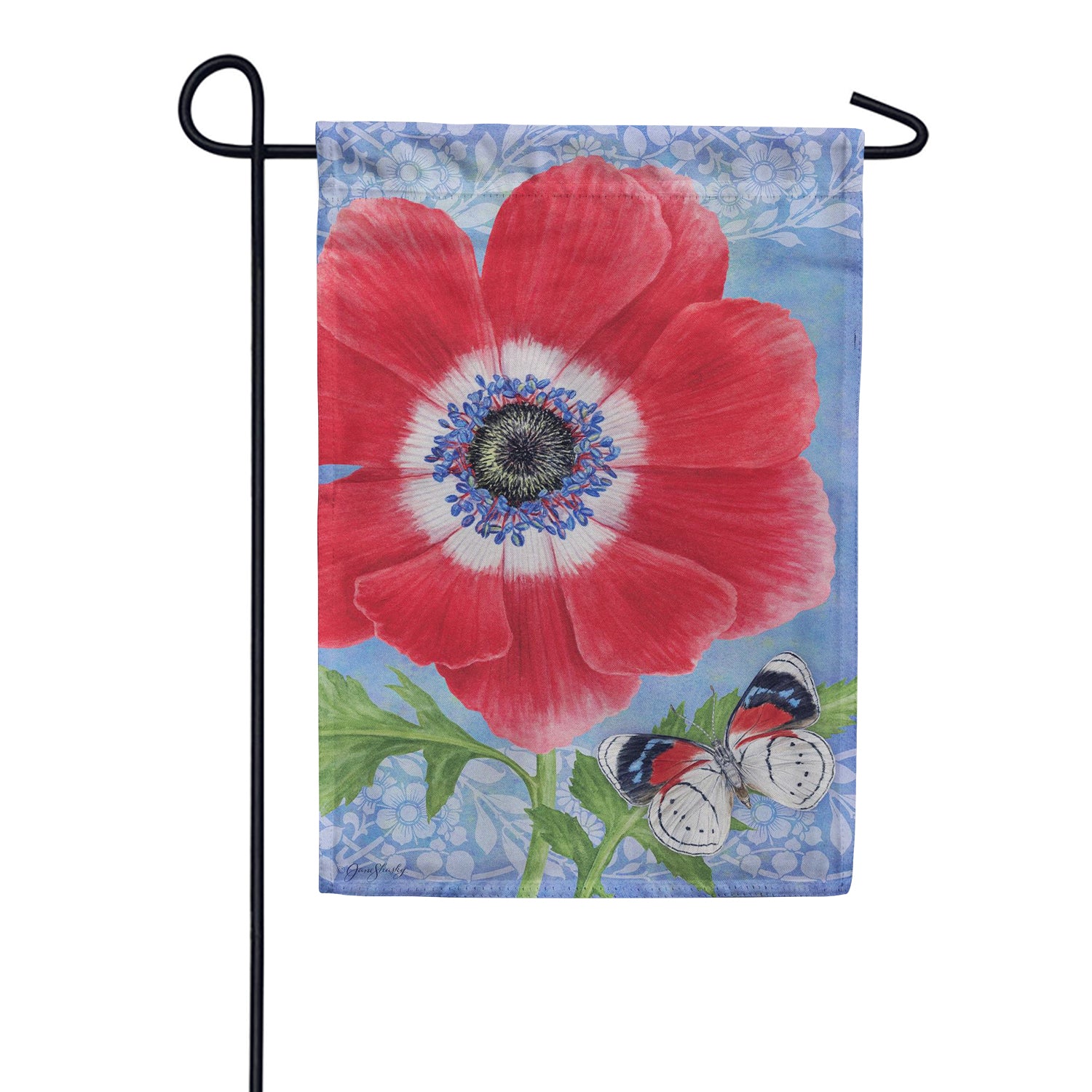 Evergreen Suede 2-Sided Garden Flag - Intricate Poppy