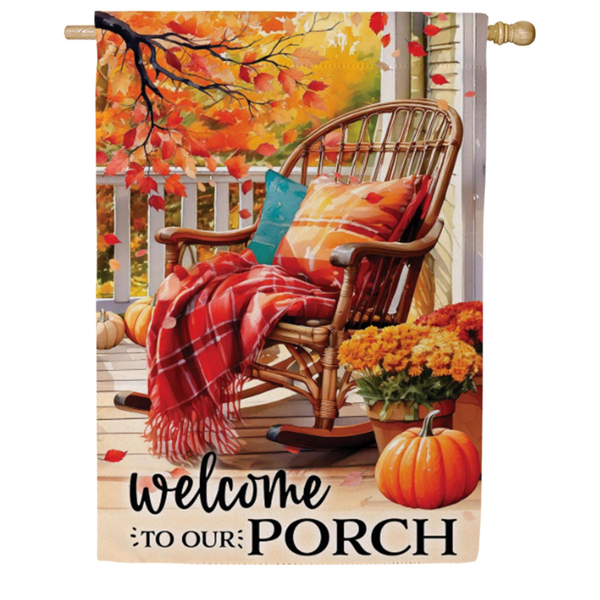 Evergreen Suede House Flag - Welcome to Our Porch