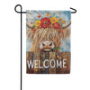 Evergreen Summer Highland Cow Welcome Suede 2-Sided Garden Flag