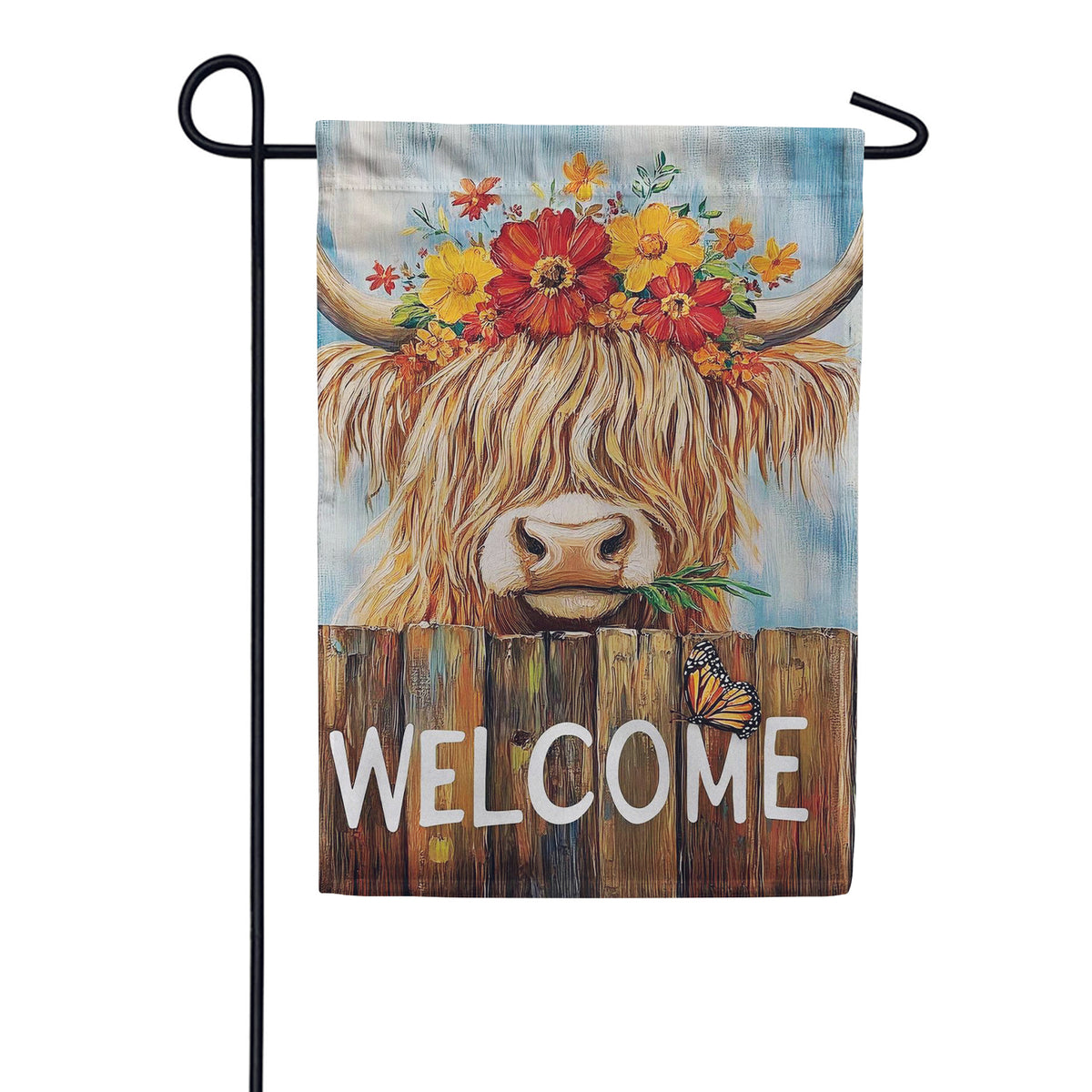 Evergreen Summer Highland Cow Welcome Suede 2-Sided Garden Flag
