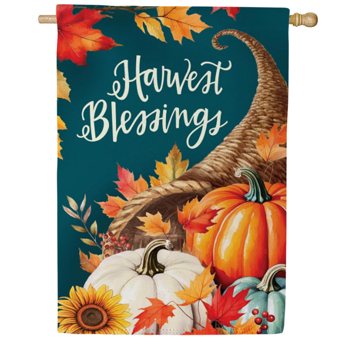 Evergreen Suede House Flag - Thanksgiving Harvest Blessings