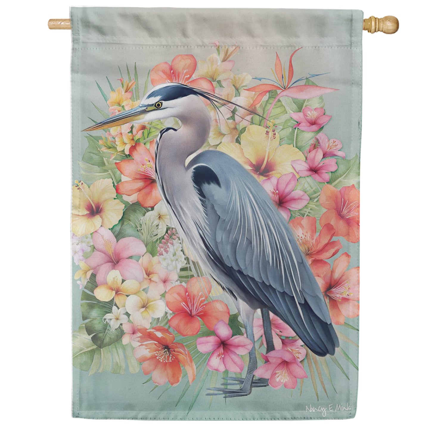 Evergreen Suede 2-Sided House Flag - Tropical Heron