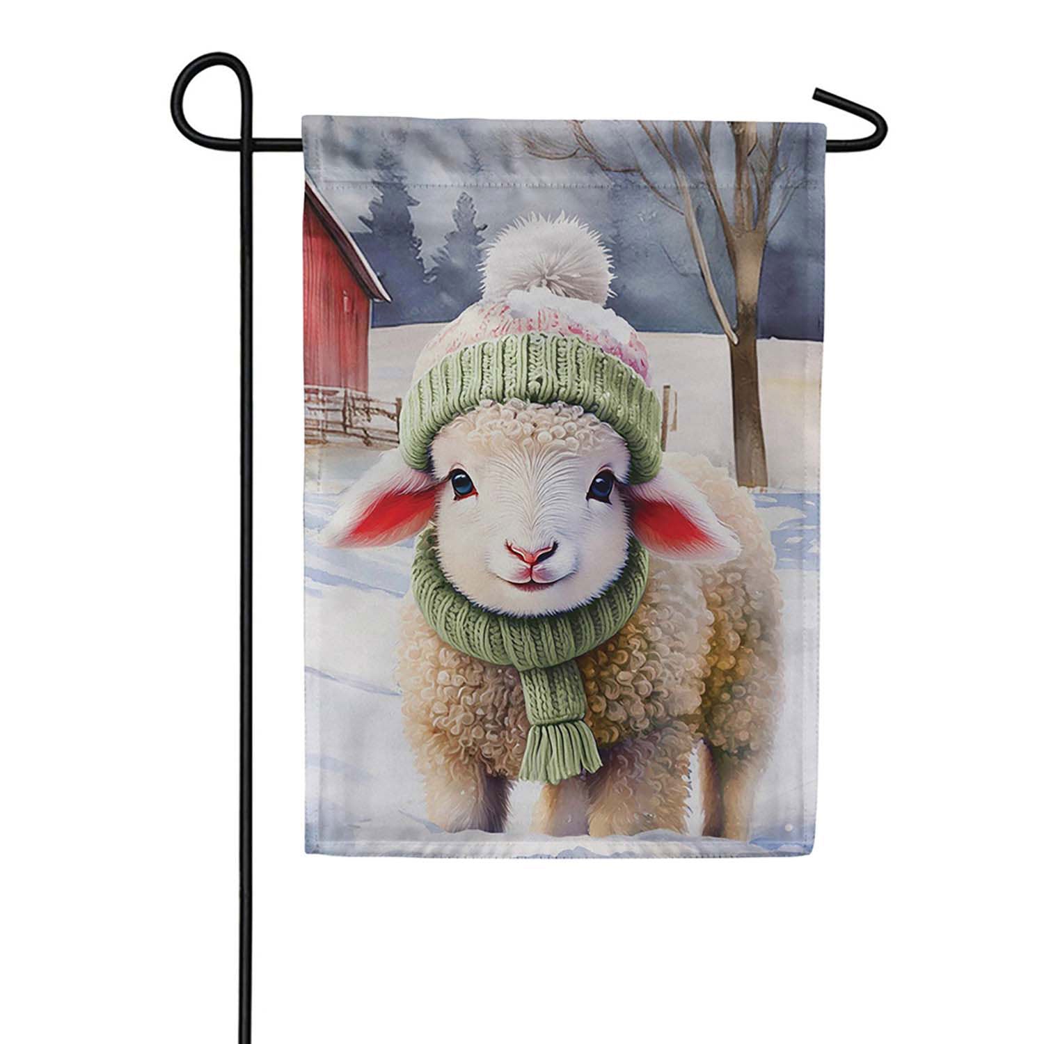 Evergreen Holly Homestead Winter Lamb Suede 2-Sided Garden Flag