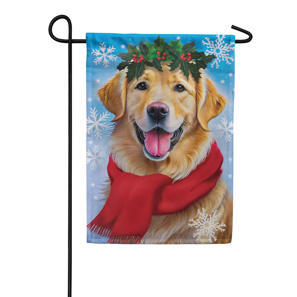 Evergreen Happy Winter Golden Retriever Suede 2-Sided Garden Flag