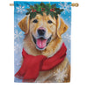 Evergreen Happy Winter Golden Retriever Suede 2-Sided House Flag