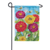 Evergreen Zinnias & Bees Suede 2-Sided Garden Flag