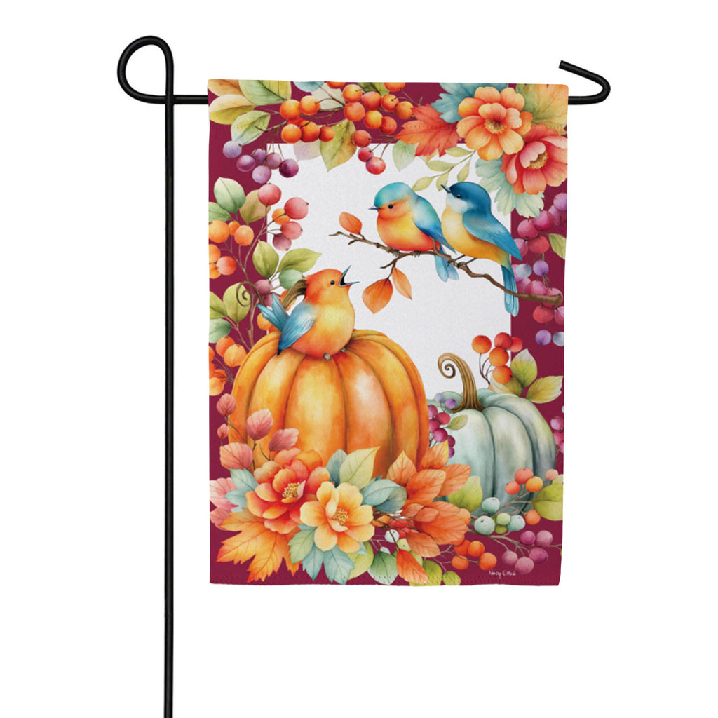 Evergreen Bird Talk Suede Garden Flag