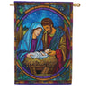 Evergreen Stained Glass Holy Night Suede 2-Sided House Flag
