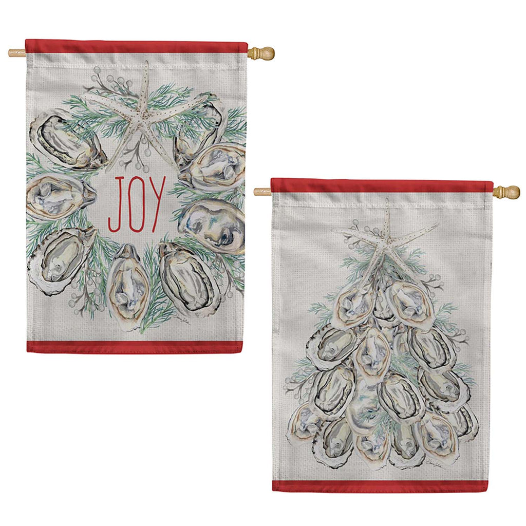 Evergreen Joyful Oyster Wreath Suede 2-Sided House Flag