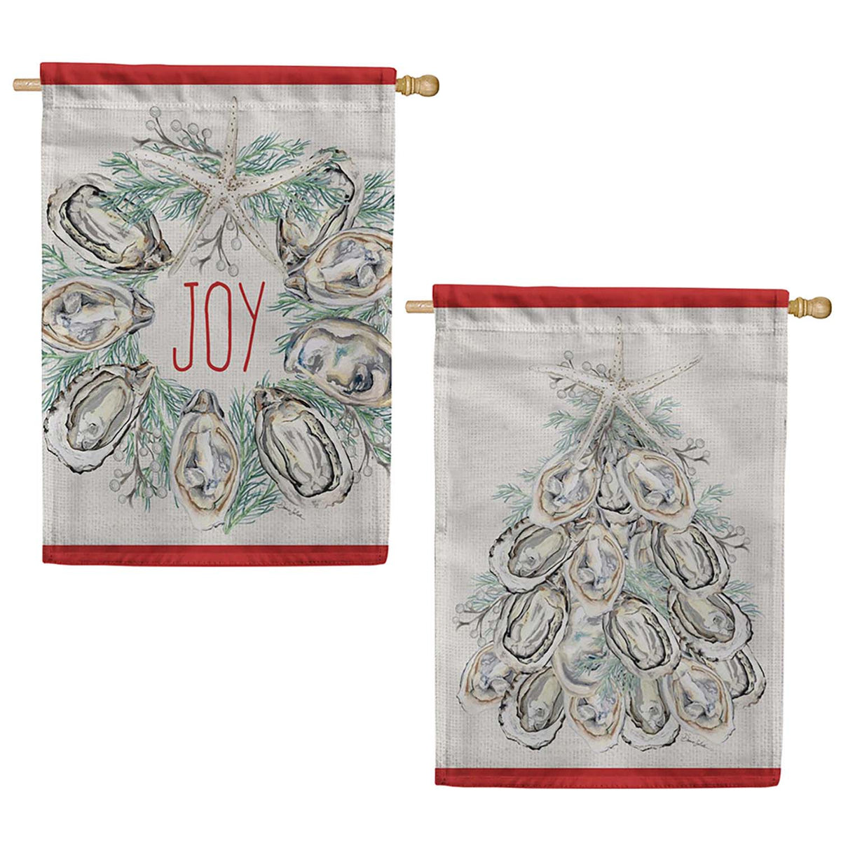 Evergreen Joyful Oyster Wreath Suede 2-Sided House Flag