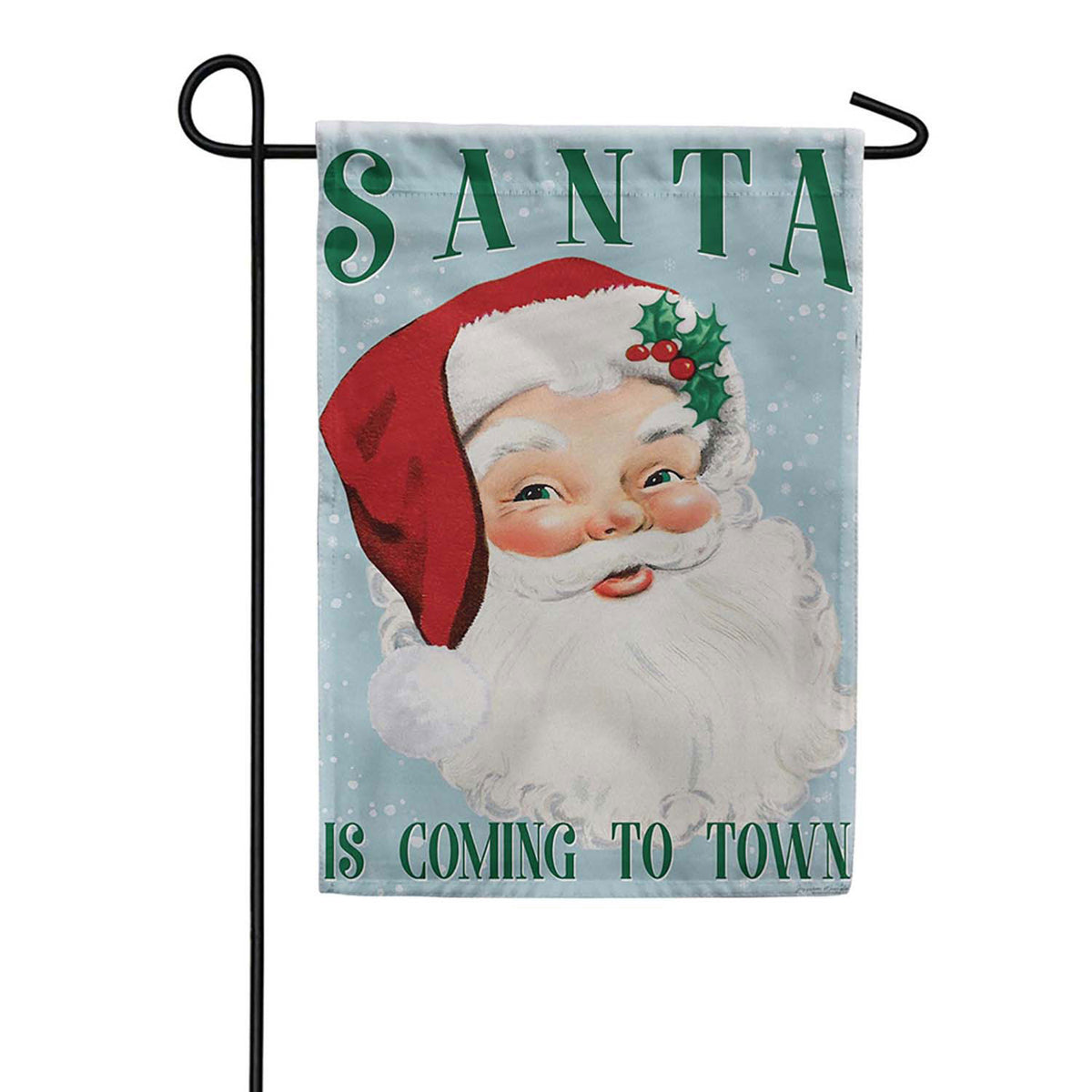 Evergreen Blue Vintage Santa Suede 2-Sided Garden Flag