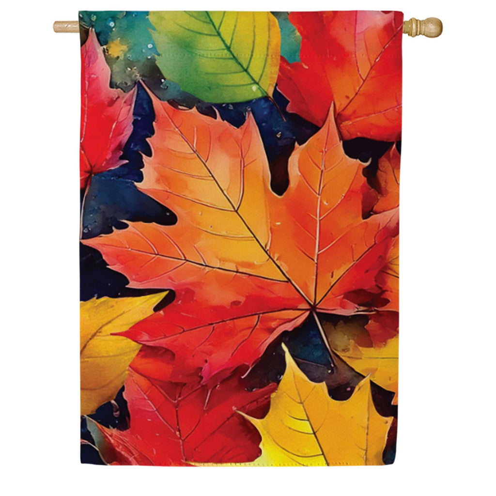 Evergreen Suede House Flag - Multicolor Fall Leaves