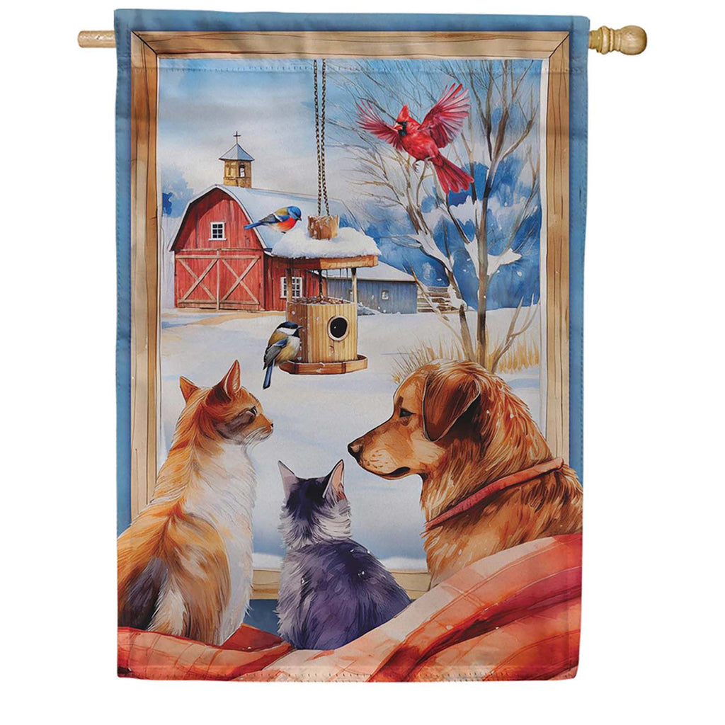 Evergreen Winter Farmhouse Friends Suede 2-Sided House Flag