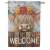 Evergreen Suede 2-Sided House Flag - Summer Highland Cow Welcome