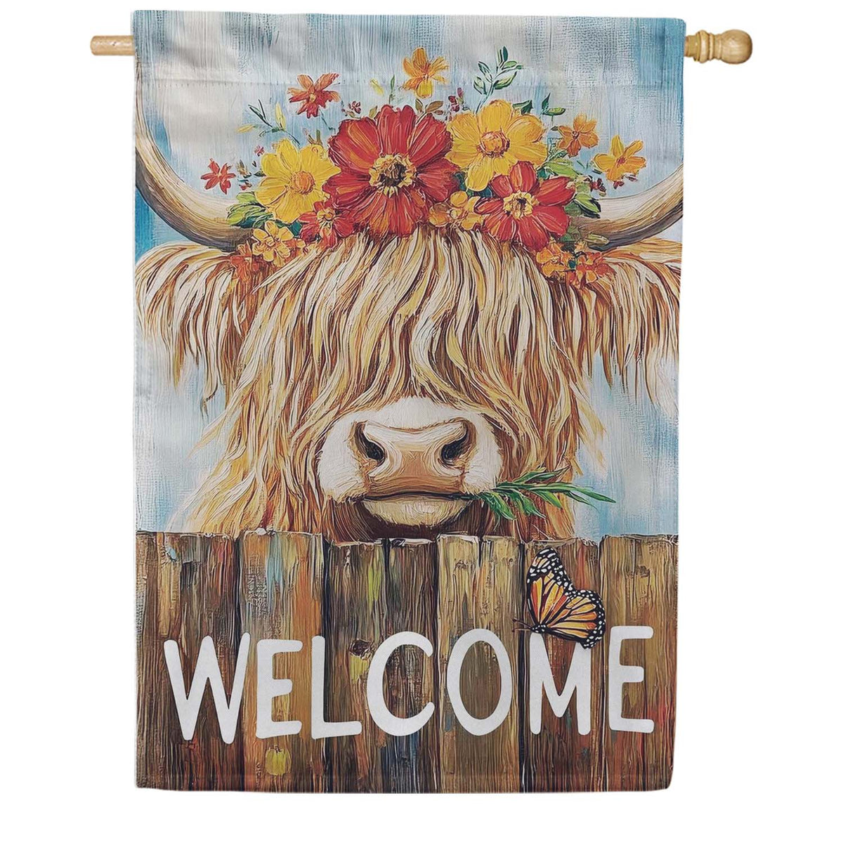 Evergreen Suede 2-Sided House Flag - Summer Highland Cow Welcome