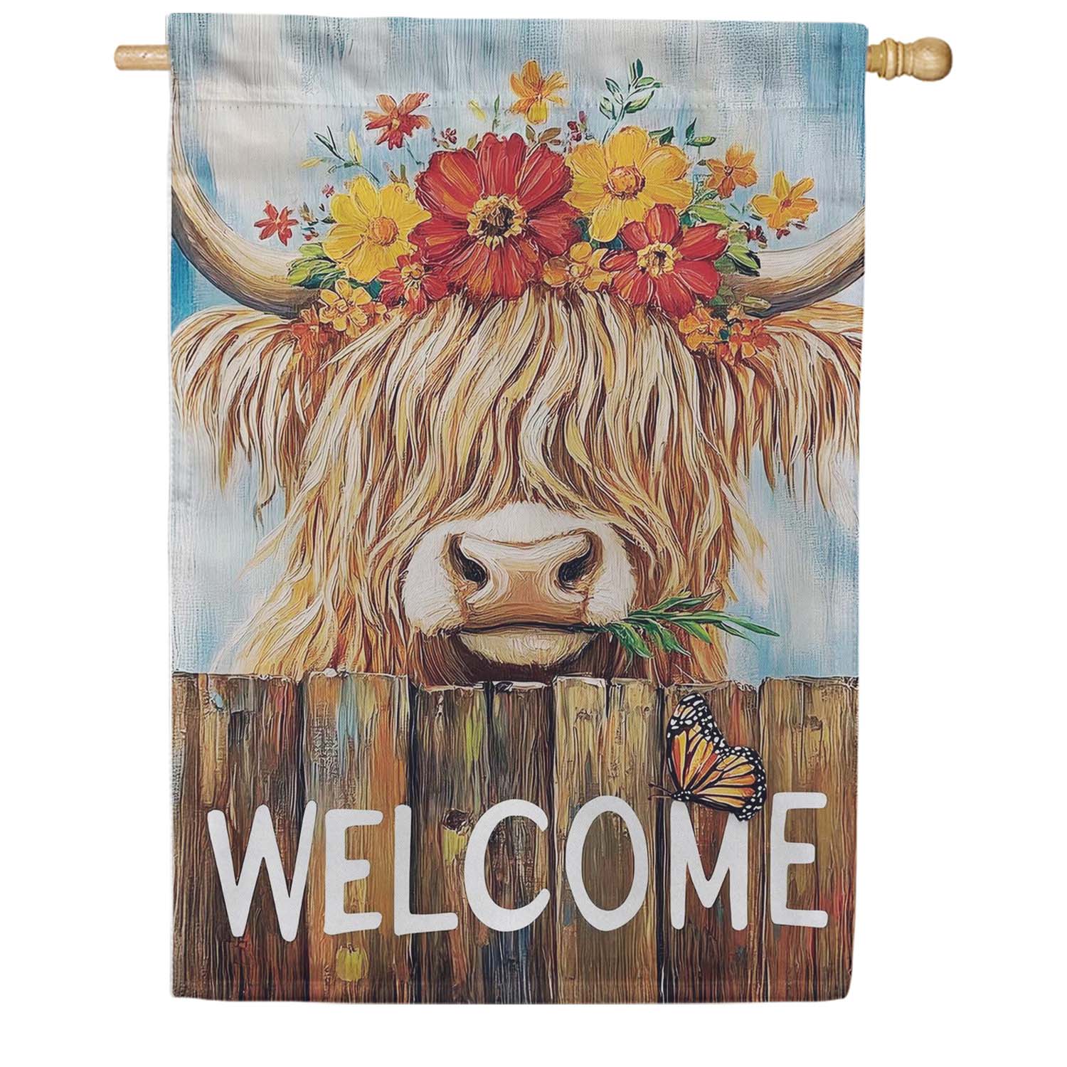 Evergreen Suede 2-Sided House Flag - Summer Highland Cow Welcome