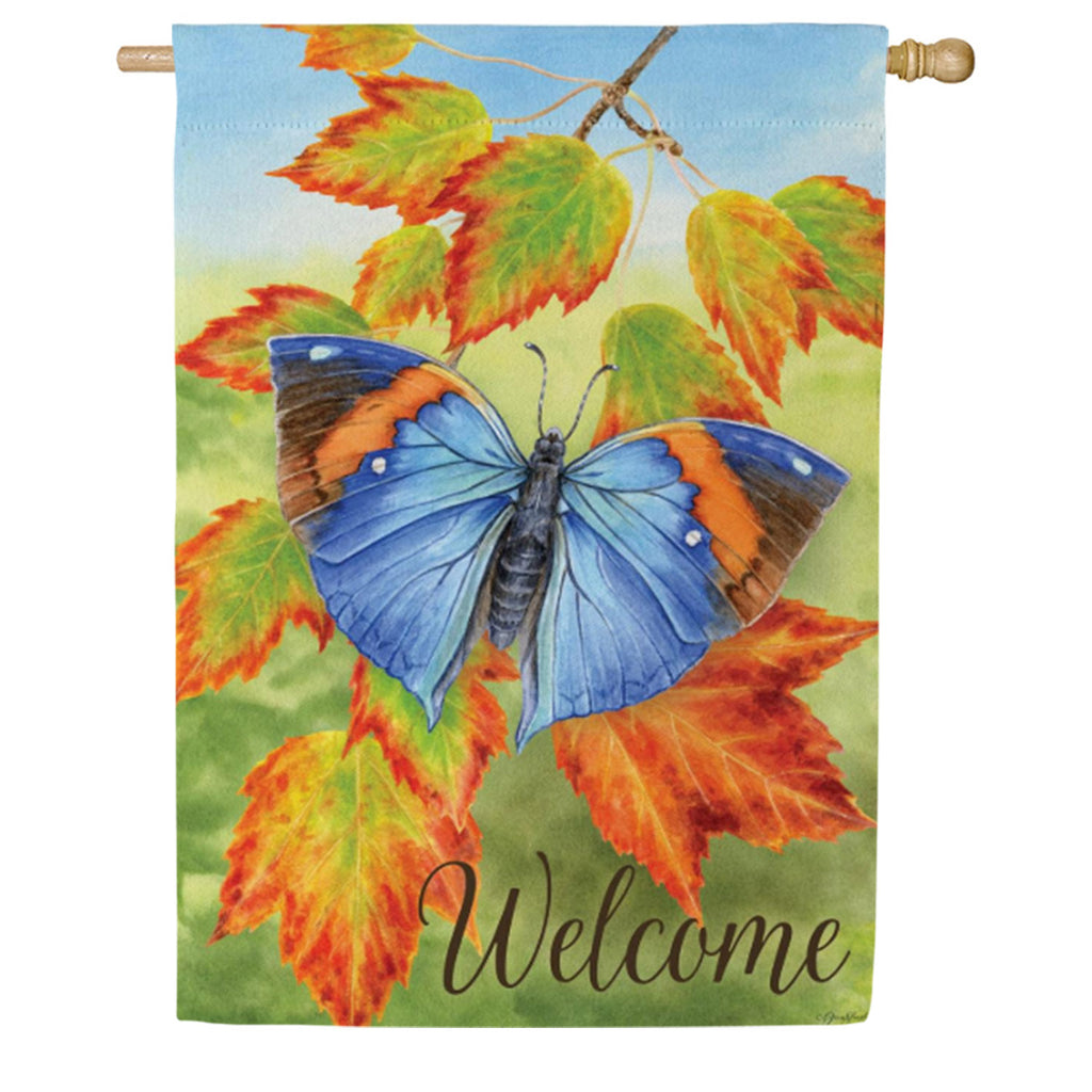 Evergreen Suede House Flag - Blue Fall Beauty