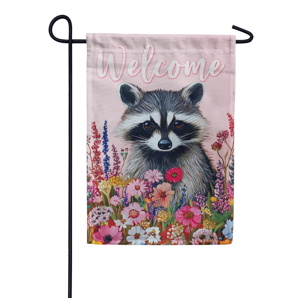 Evergreen Suede 2-Sided Garden Flag - Floral Raccoon