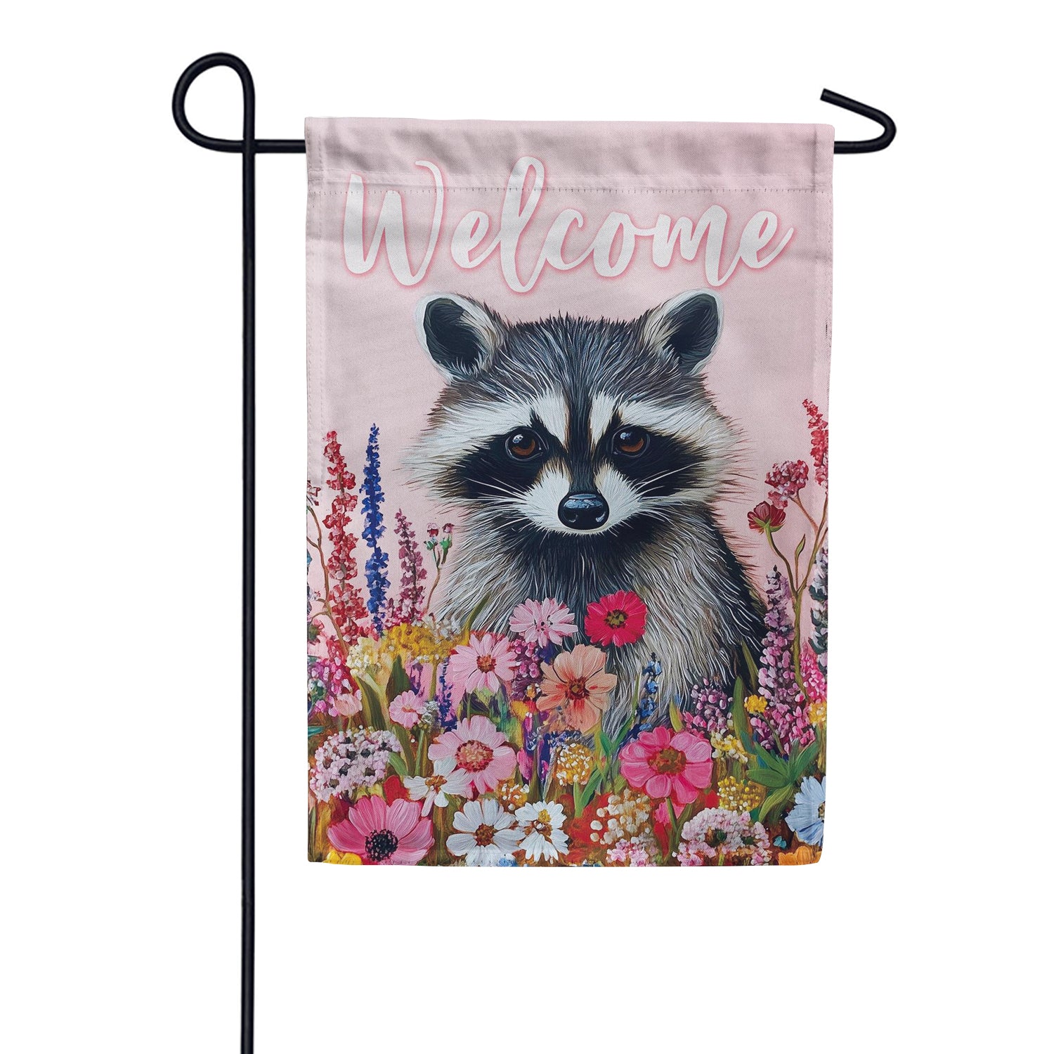 Evergreen Suede 2-Sided Garden Flag - Floral Raccoon