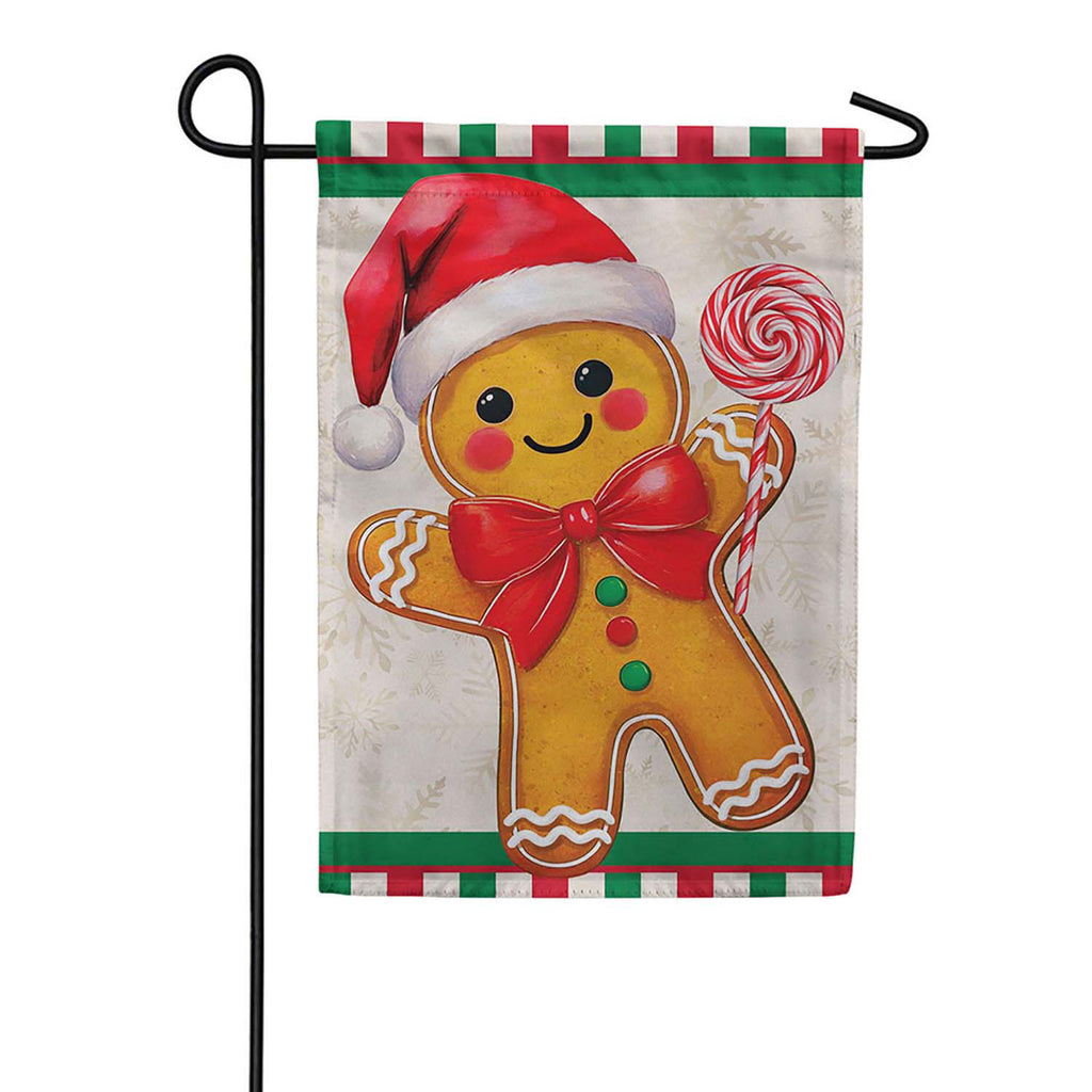 Evergreen Festive Gingerbread Man Suede 2-Sided Garden Flag