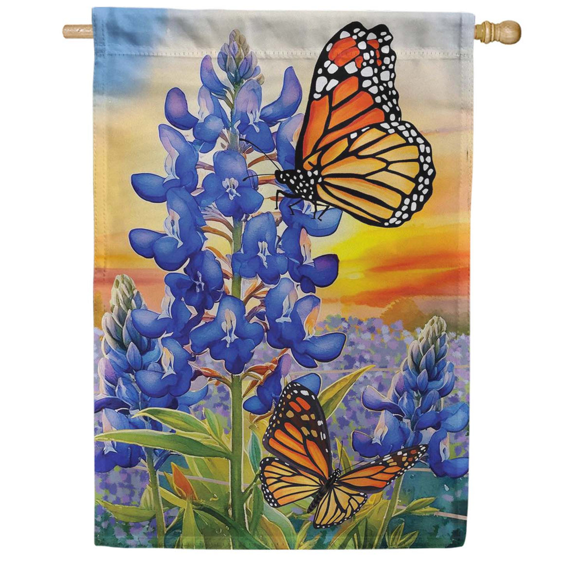 Evergreen Suede 2-Sided House Flag - Bluebonnet & Butterfly