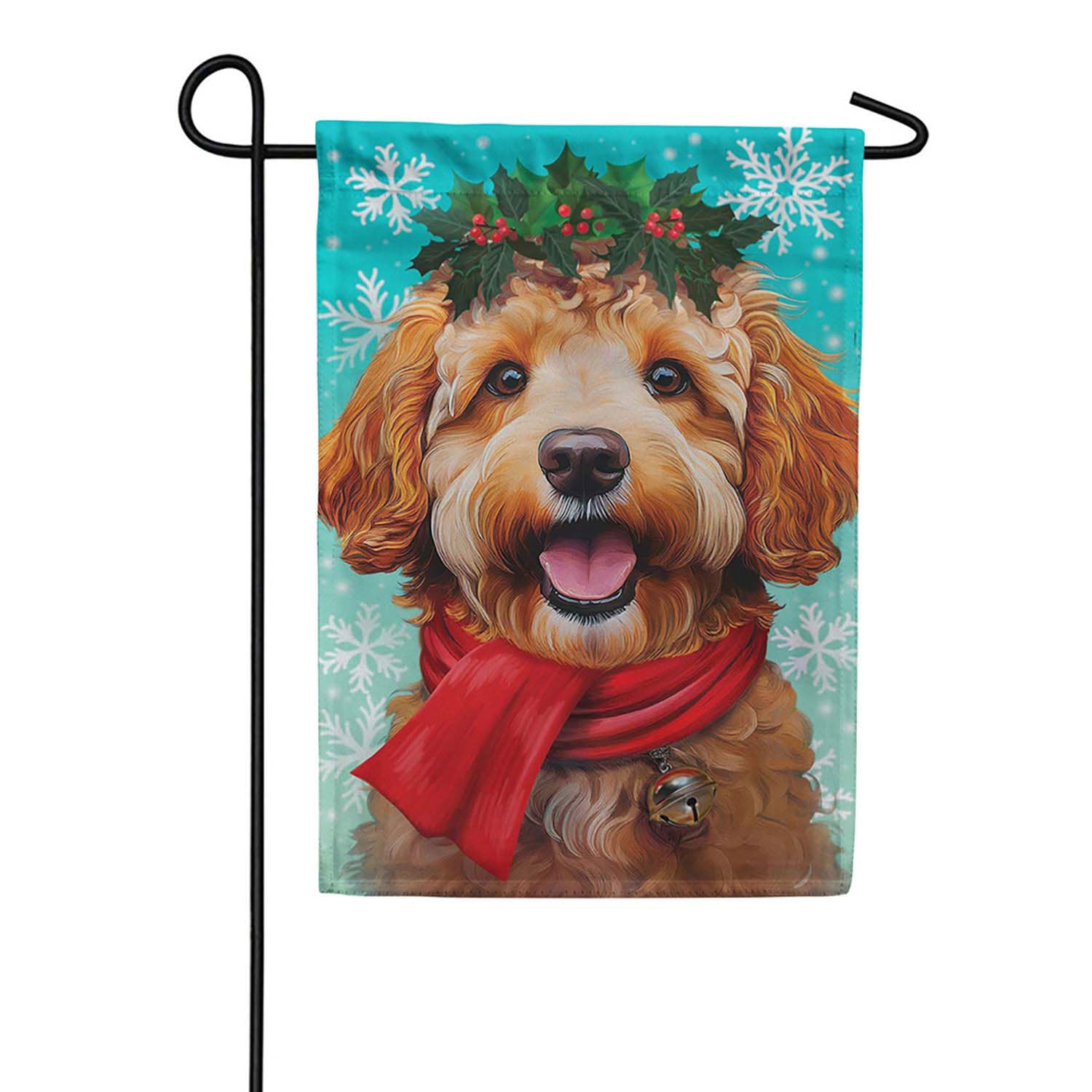 Evergreen Happy Winter Goldendoodle Suede 2-Sided Garden Flag