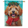 Evergreen Happy Winter Goldendoodle Suede 2-Sided House Flag