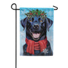Evergreen Happy Winter BlackLab Suede 2-Sided Garden Flag
