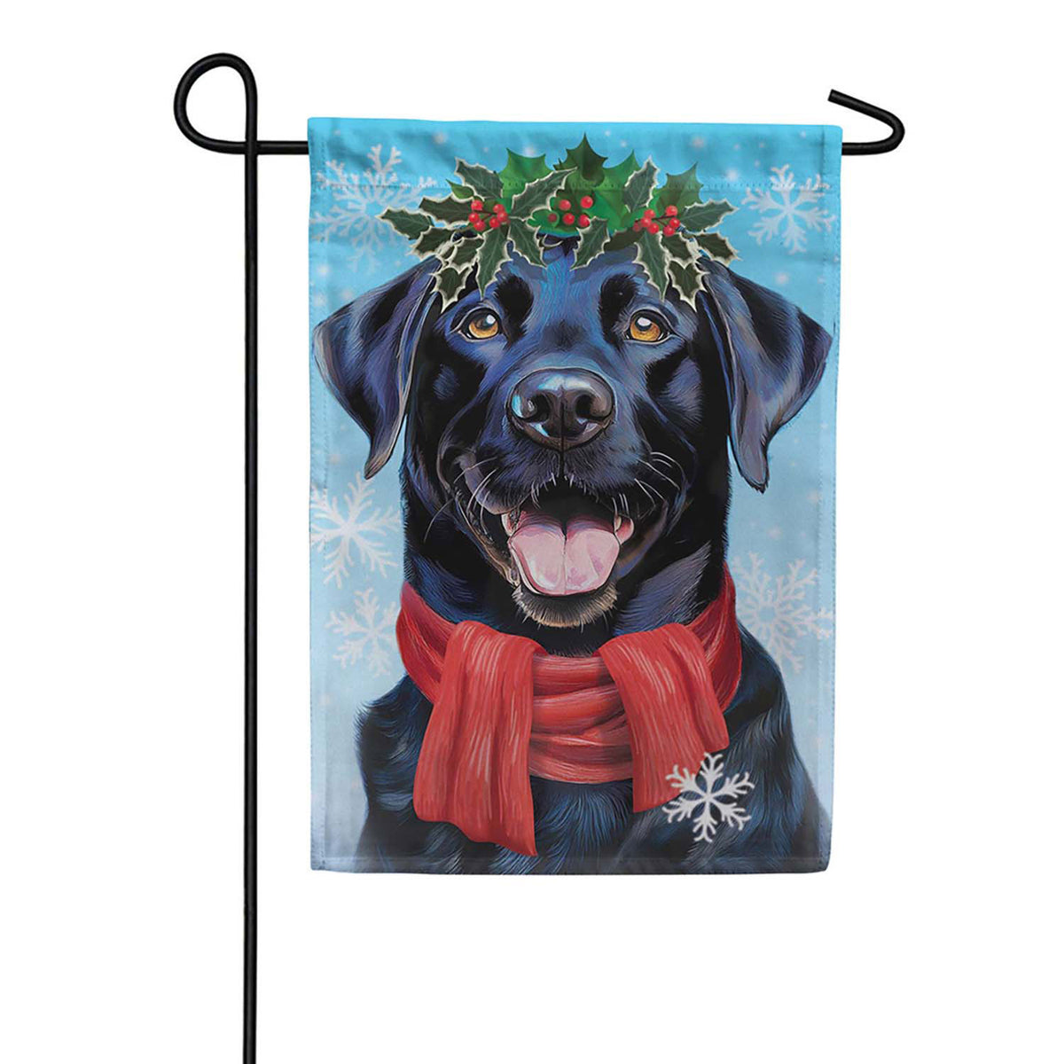 Evergreen Happy Winter BlackLab Suede 2-Sided Garden Flag
