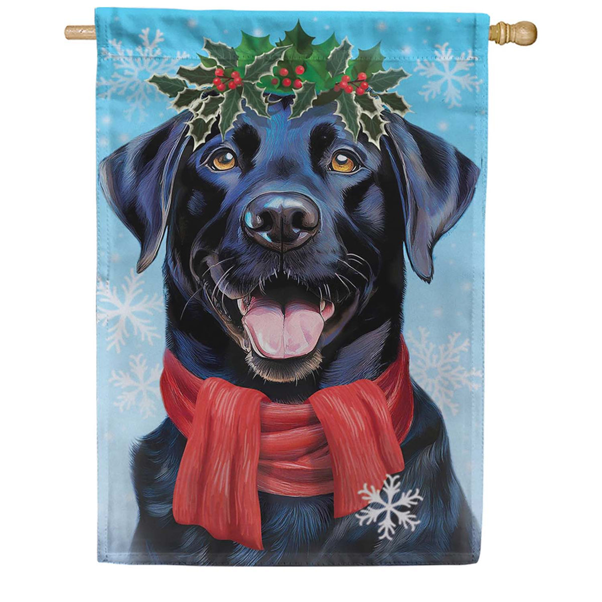Evergreen Happy Winter BlackLab Suede 2-Sided House Flag