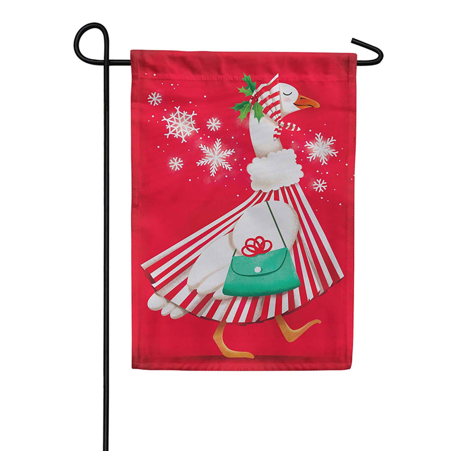 Evergreen Prim Christmas Goose Suede 2-Sided Garden Flag