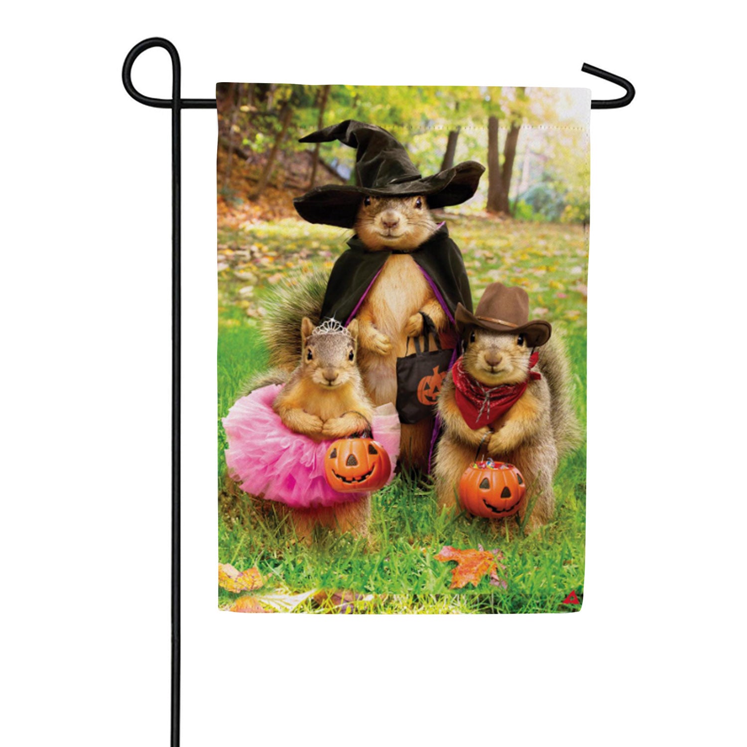 Evergreen Suede Garden Flag - Nutty Trick or Treaters