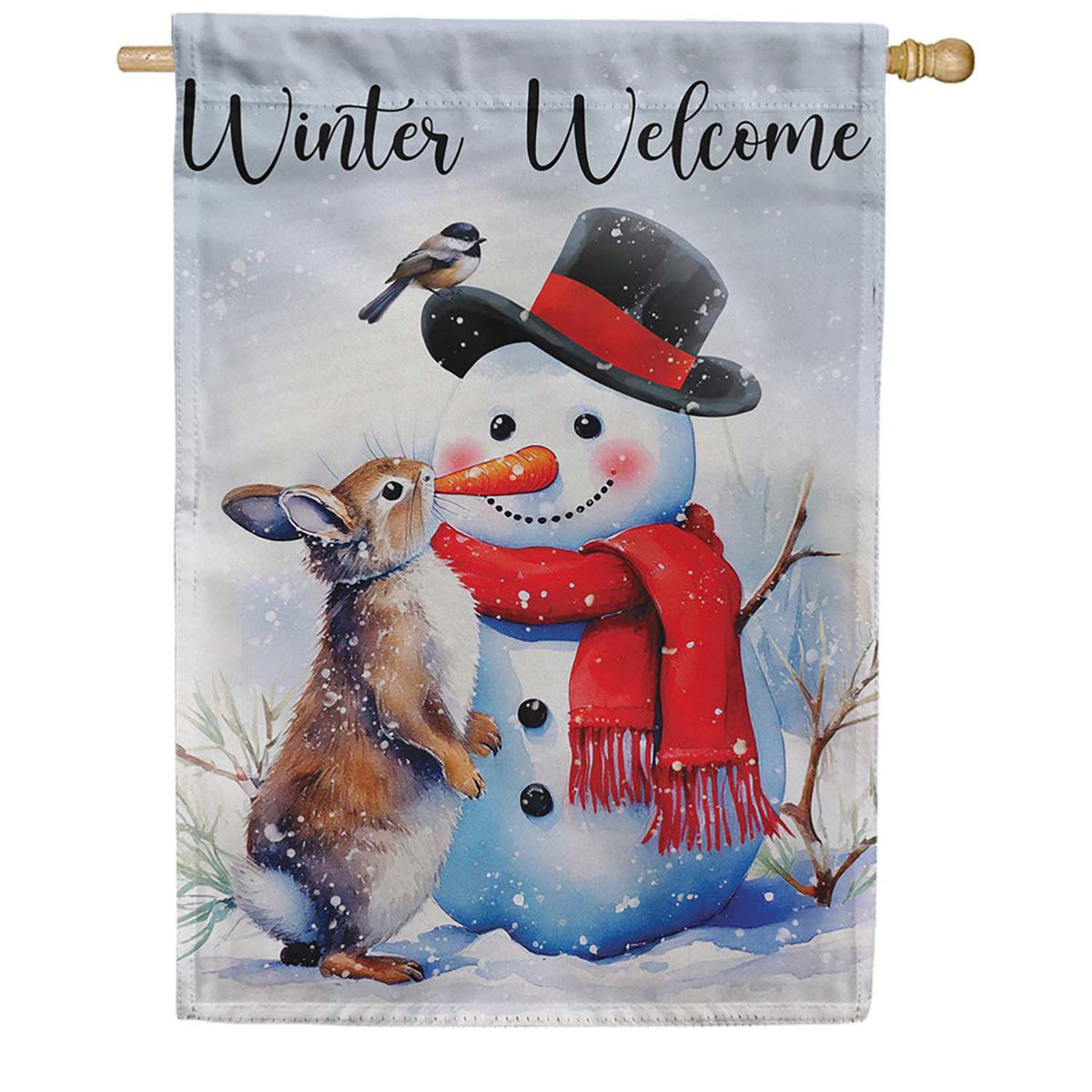 Evergreen Snowman & Friends Suede 2-Sided House Flag
