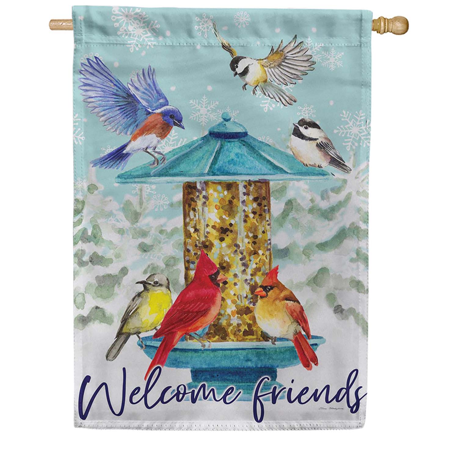 Evergreen Birdfeeder Wonderland Suede 2-Sided House Flag