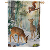 Evergreen Winter Forest Friends Suede 2-Sided House Flag