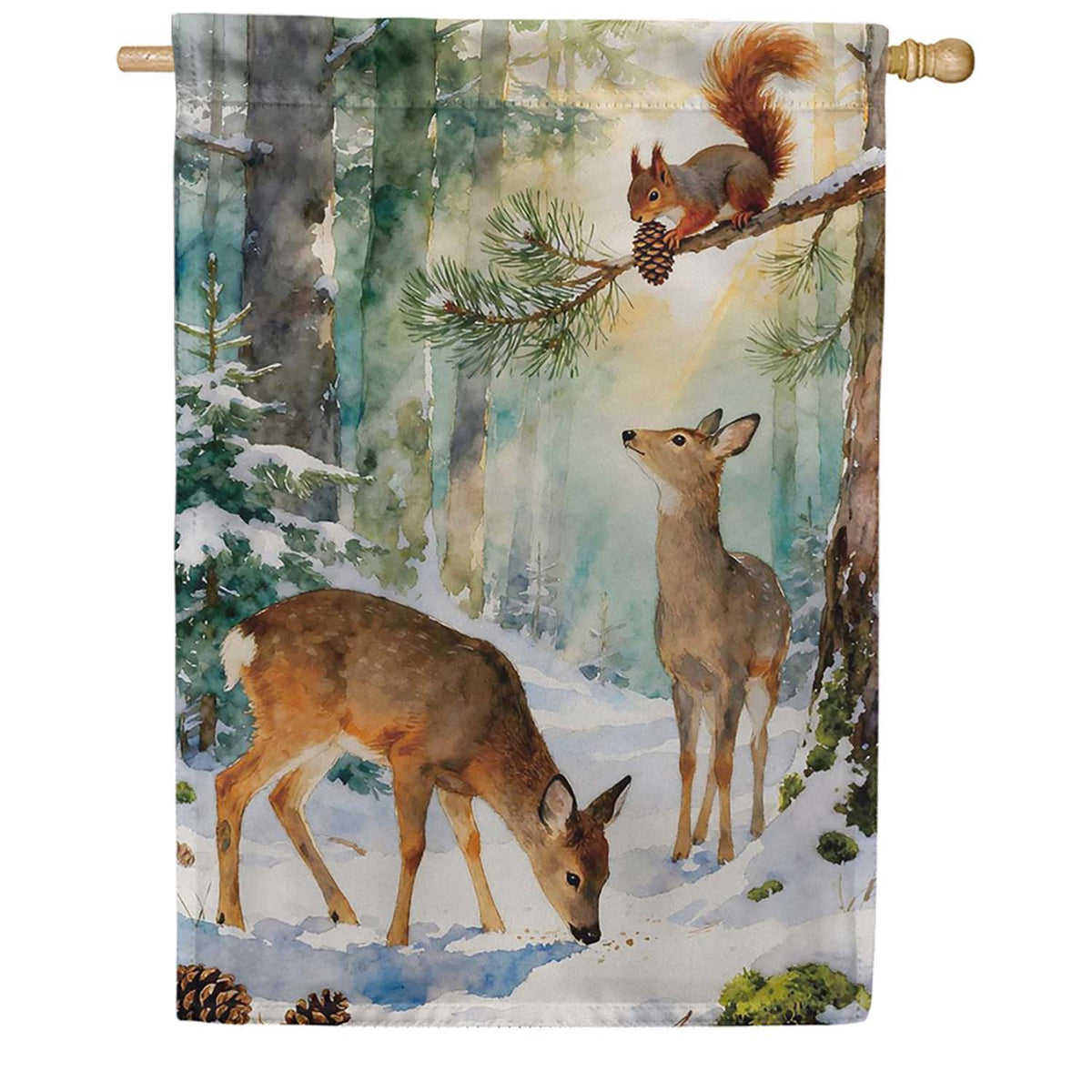 Evergreen Winter Forest Friends Suede 2-Sided House Flag