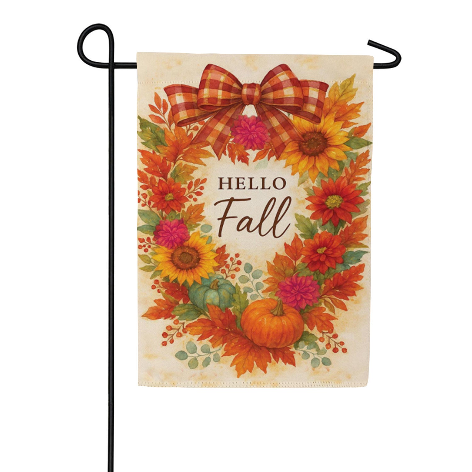 Evergreen Suede 2-Sided Garden Flag - Hello Fall Wreath