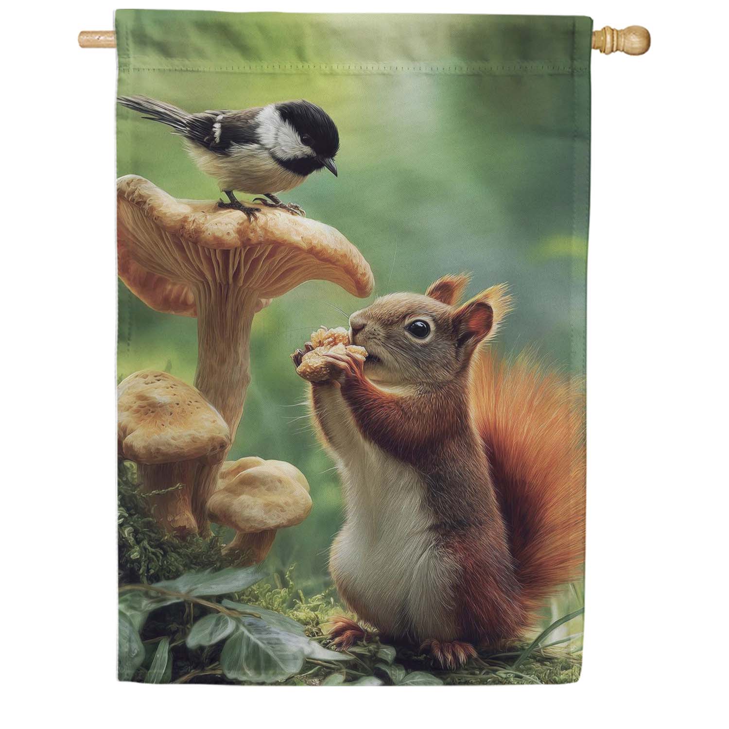 Evergreen Suede 2-Sided House Flag - Foraging Squirrel