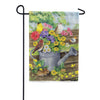 Evergreen Suede 2-Sided Garden Flag - Watering Can Bunch