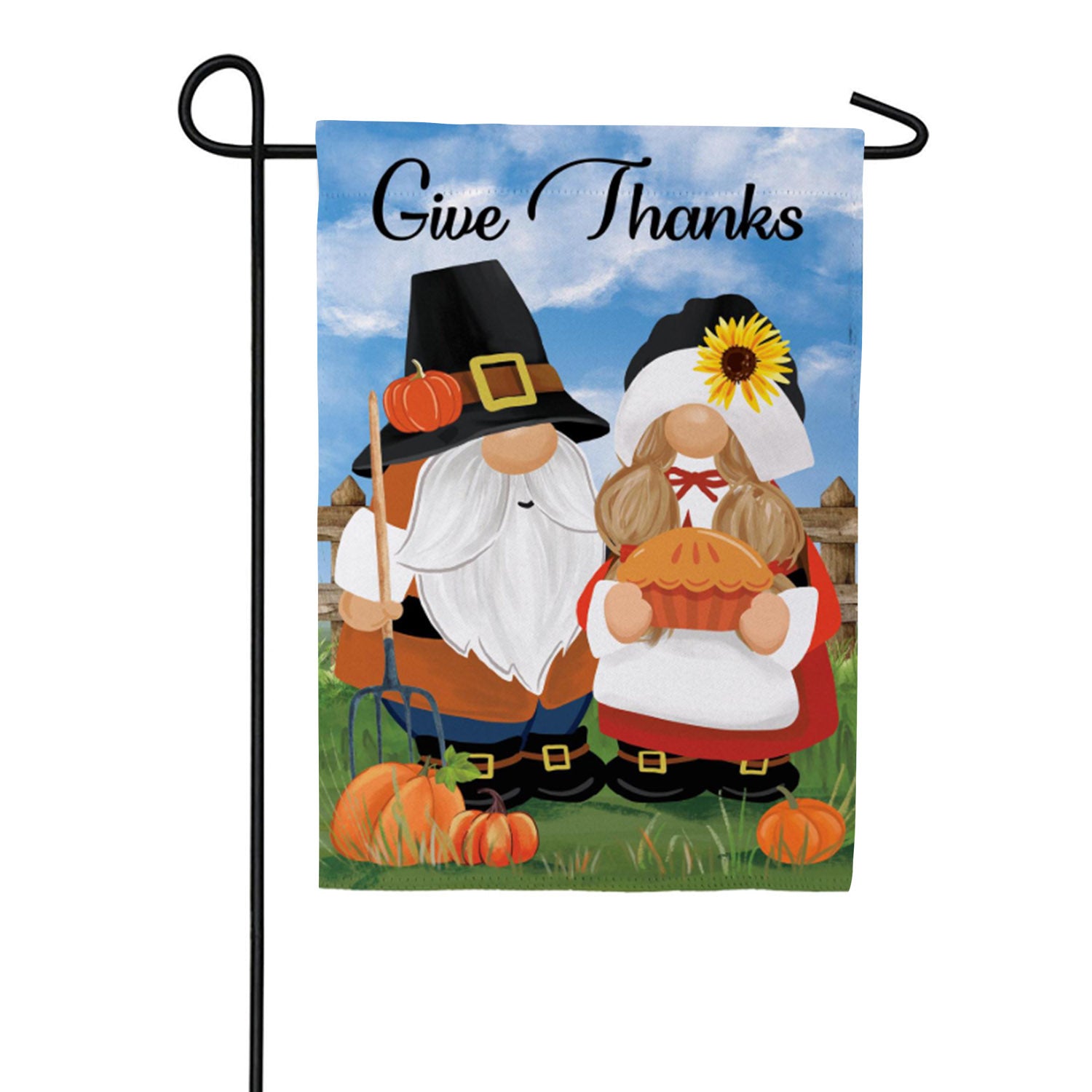 Evergreen Suede Garden Flag - Thanksgiving Harvest Gnomes