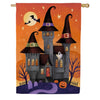 Evergreen Suede House Flag - Haunted House Nighttime