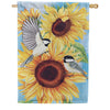 Evergreen Suede 2-Sided House Flag - Sunflower Chickadees
